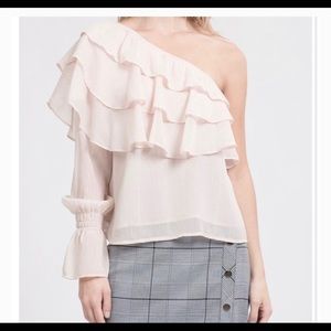 JOA NWT one shoulder metallic ruffle blouse